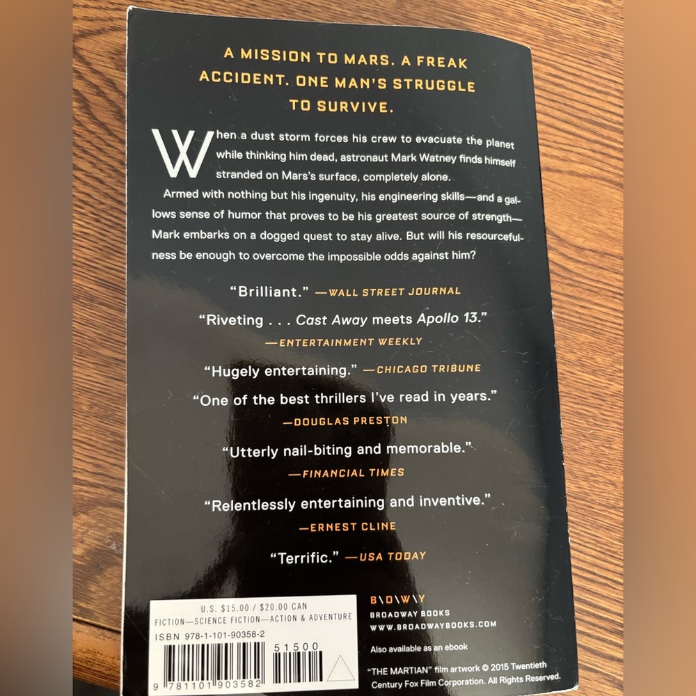 The Martian Paperback Book - Picture 2 of 2
